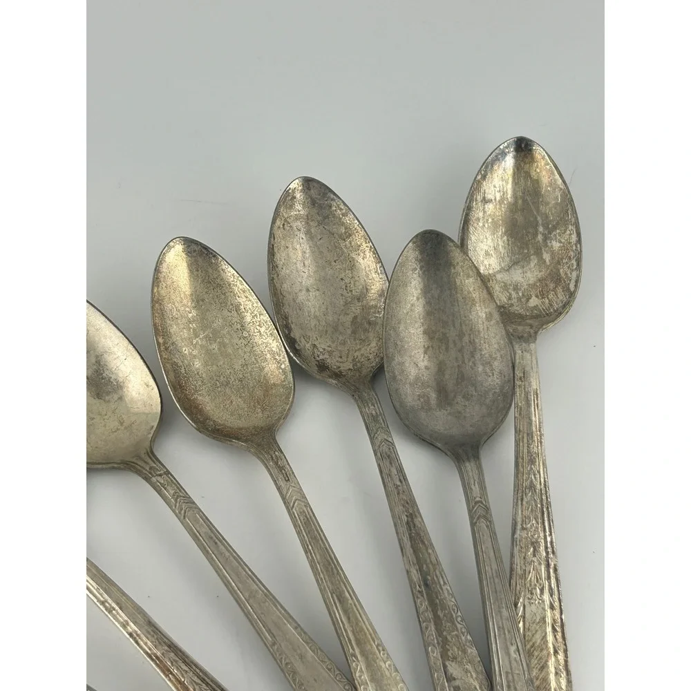 Set of‎ 9 Vintage EPNS Spoons Ornate Handle Tarnished Silverware Flatware